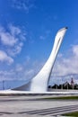 Square with bowl of the olympic flame and Fisht stadium in the olympic park